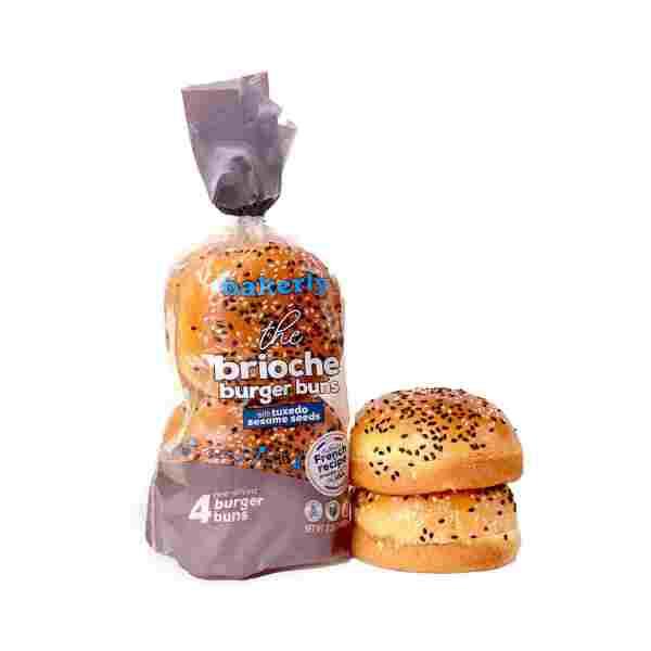 Brioche Burger Buns, Tuxedo Sesame Seeds, 7.05 Oz (4 Ct)